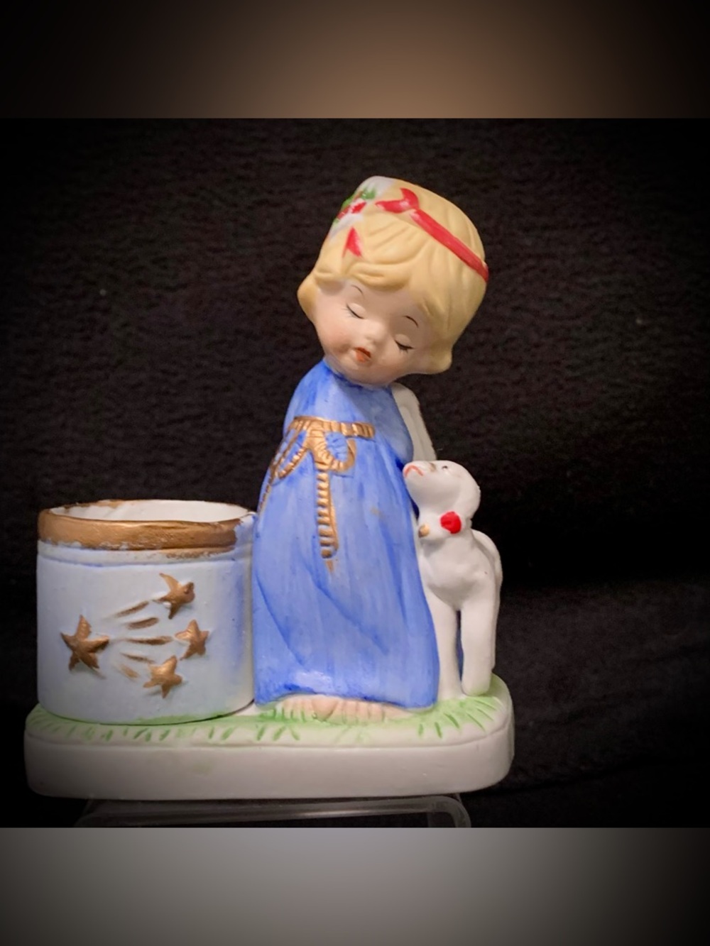 🔍 Vtg 1978 JASCO Christmas Luvkins Angel Candle Holder Hand Painted Porcelain